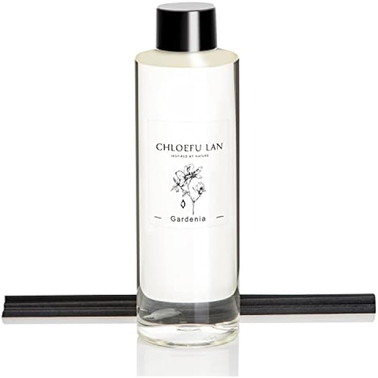 Chloefu LAN Gardenia Reed Diffuser Refill 200ml6.76 fl oz, Natural Essential Scented Oil, Best for Aromatherapy, SPA and Home, 0% Alcohol, A Fresh Clean Scent, Free Set of Diffuser Sticks