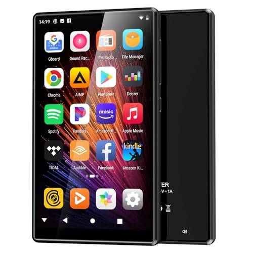 80GB MP3 Player with Bluetooth and WiFi, Android Streaming Music Player with Spotify, Amazon Music, Pandora, Audible, 4.7 Mp4 Music Player and WiFi with App, FM Radio for Kids, up to 512GB Black