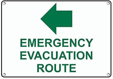 Vincenicy Metal Sign Emergency Evacuation Route Left Arrow 8 x 12 Inch
