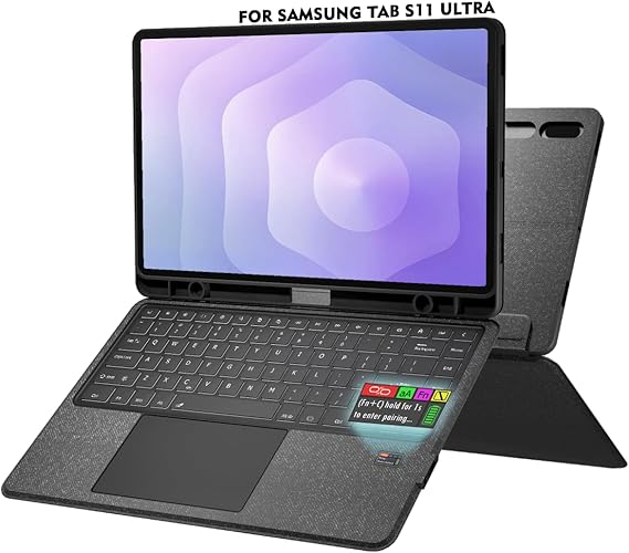 Doohoeek Keyboard Folio wStatus Screen for Samsung Galaxy Tab S11 Ultra 14.6 inch 2025, Tab S11 Ultra 14.6 Bluetooth Keyboard with Trackpad & Any-Angle Stand & Backlit, Tab S11 Ultra Keyboard