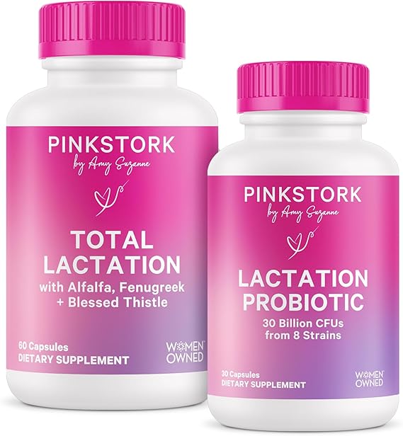 Pink Stork Lactation Essentials Bundle - Lactation Supplement + Lactation Probiotic for New Moms, Postpartum Must Haves, Nursing Support
