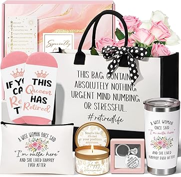 Happy Retirement Gift for Woman 2026, Funny Retirement Gifts for Women Coworkers, Cool Retired Gifts for Retirees Women Teacher Nurse Boss Friend Mom Grandma, Farewell Leaving Gift w/ Canvas Tote Bag