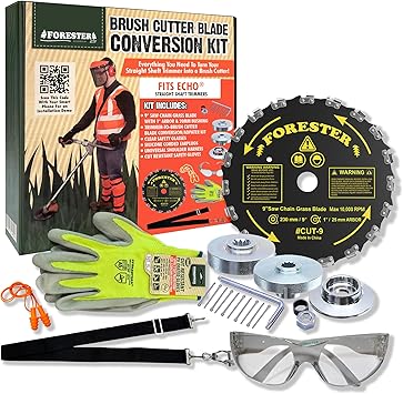 FORESTER Brush Cutter Trimmer Conversion Kit with Cut-9, Includes Safety Glasses, Earplugs, Gloves, Harness, Compatible with Echo Models SRM-225, SRM-225i, SRM-266, SRM-280, SRM-280S, and SRM-280T