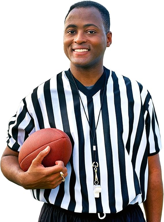 Crown Sport Goods | Men's Official Black & White Striped Referee/Umpire Jersey | Pro-Style Uniform | Short Sleeve V-Neck Style