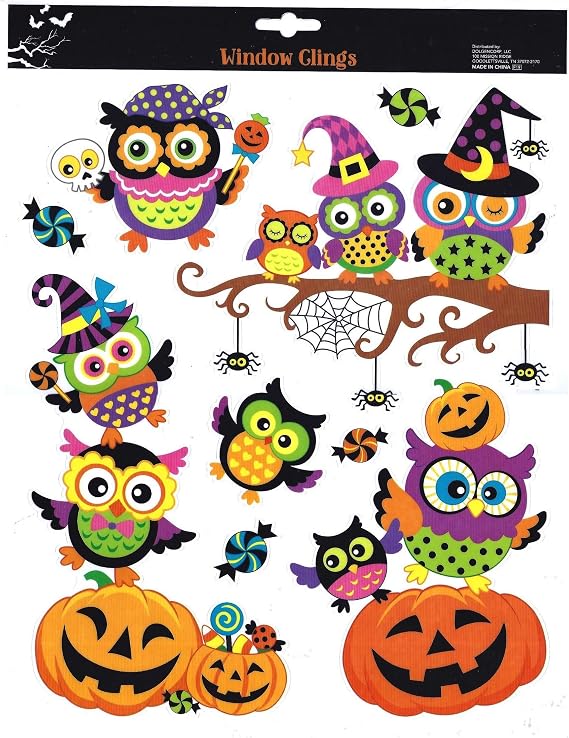 Perfect Harvest Thanksgiving Autumn Owl Gel Window Clings - 12 Piece